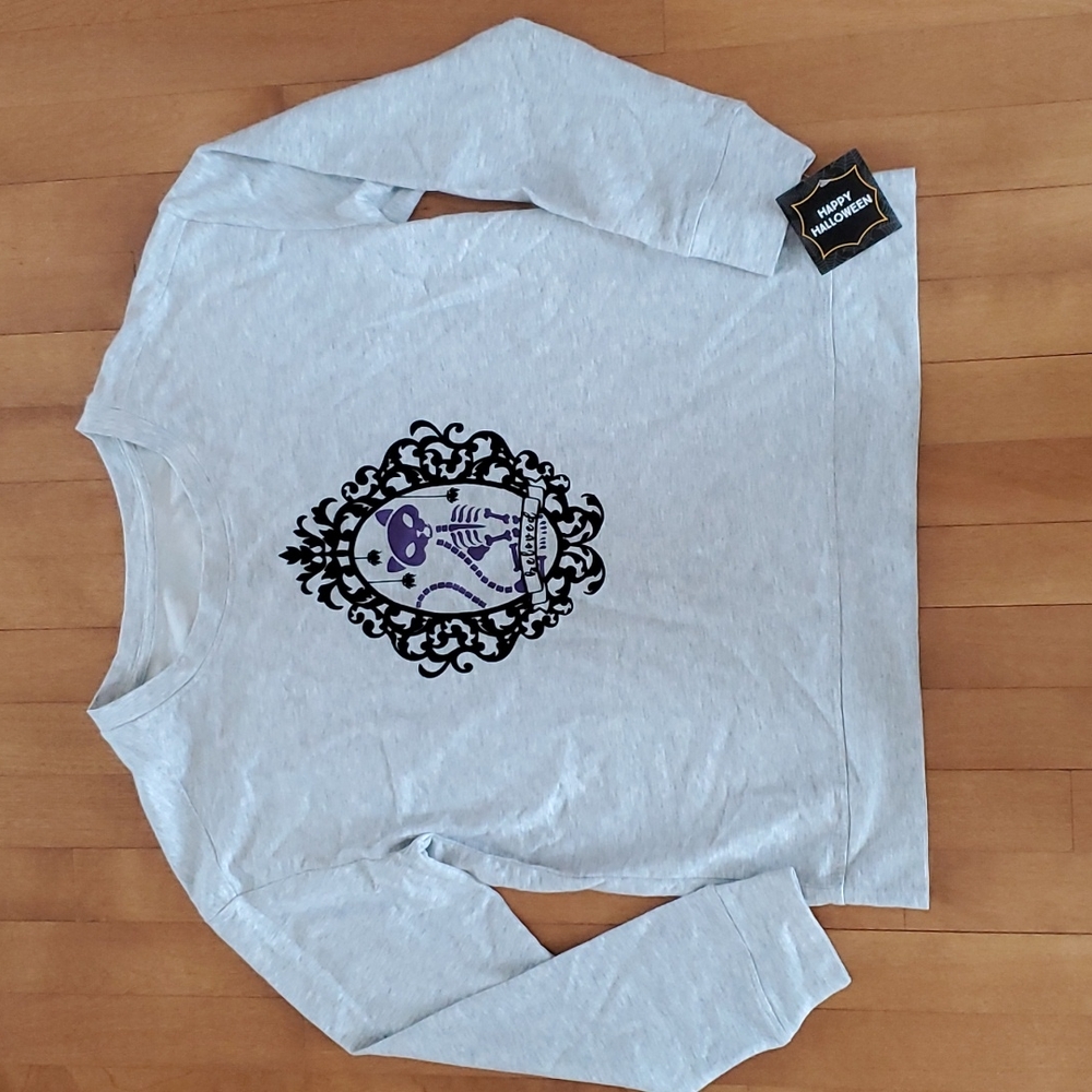 Womens Happy Halloween "Beloved" Cat Skeleton Sweatshirt Size Small 2X 3X NWT